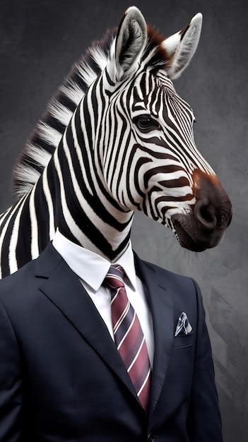 Portrt of a zebra dressed in a formal business suit zebra business