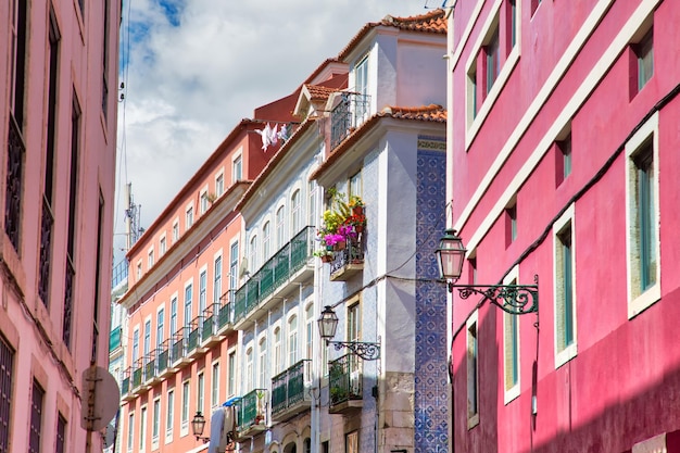 Portugal architecture and colorful streets of Lisbon close to historic center