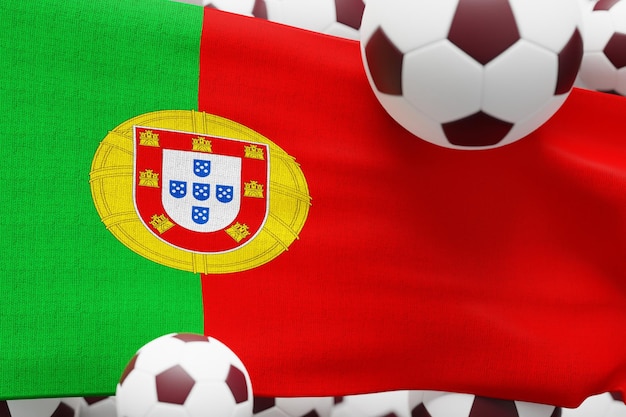 Portugal Flag with Ball World Football 2022 Minimal 3D Render Illustration