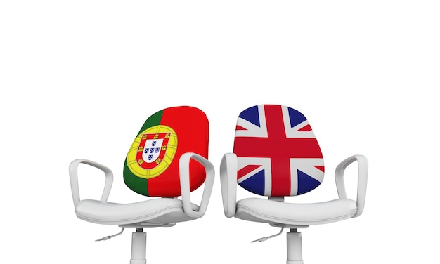 Portugal and Great Britain business chairs Internationl relationship concept 3D Rendering