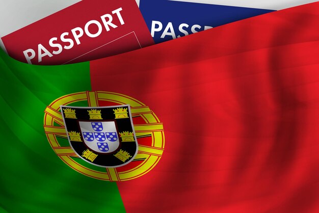 Photo portuguese flag background and passport of portugal citizenship