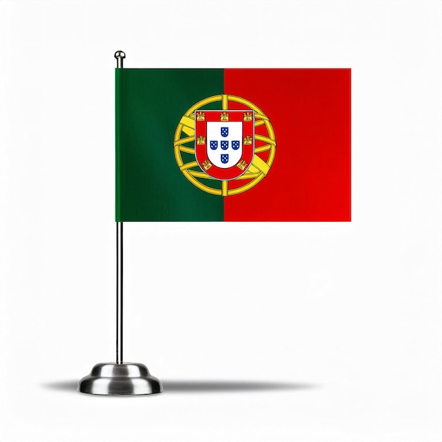 Photo portuguese flag displayed on stand with white background