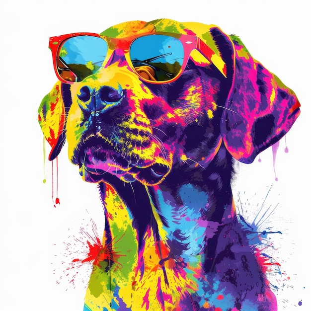 Portuguese Pointer dog wearing sunglasses in colorful pop art style