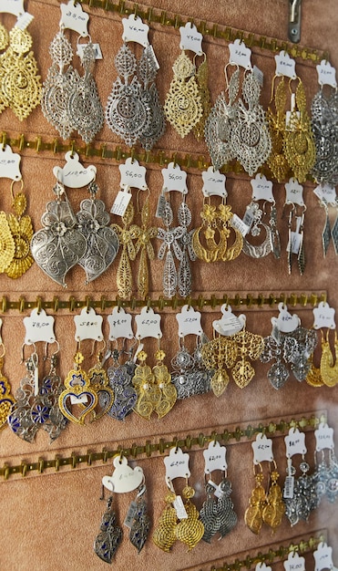 Portuguese traditional earrings for sale in the local market Jewellery store