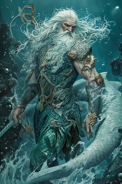 Photo poseidon god of the sea and earthquakes full of majestic and powerful moments