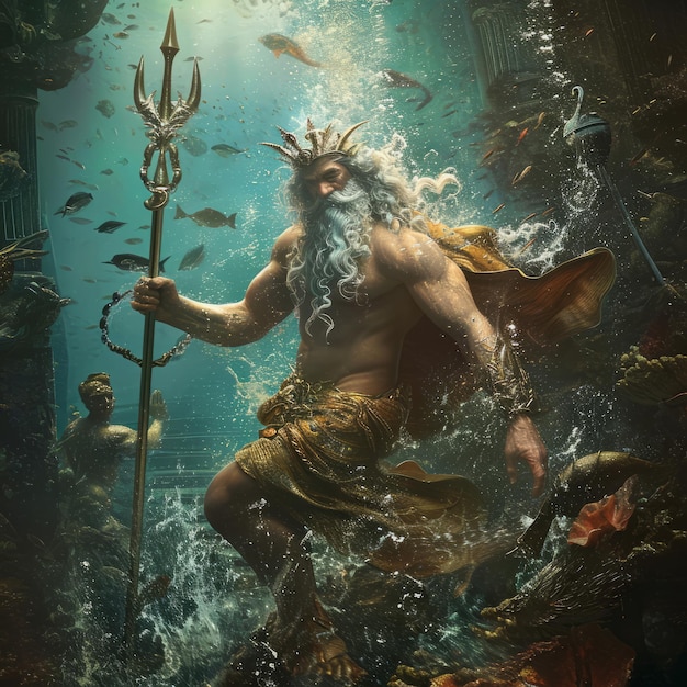 Photo poseidon god of the sea and earthquakes full of majestic and powerful moments