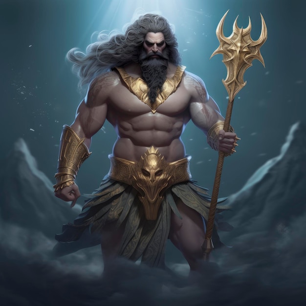 Poseidon holding trident