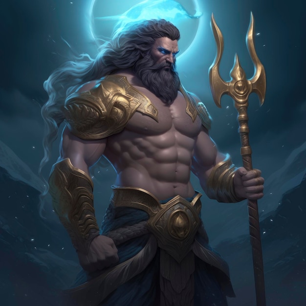 Poseidon holding trident