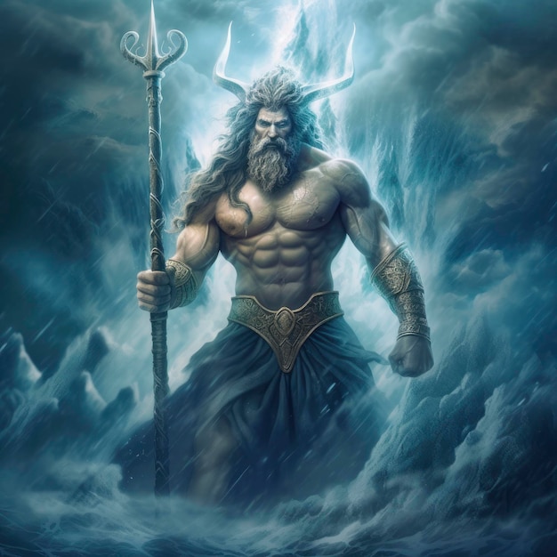 Poseidon holding trident