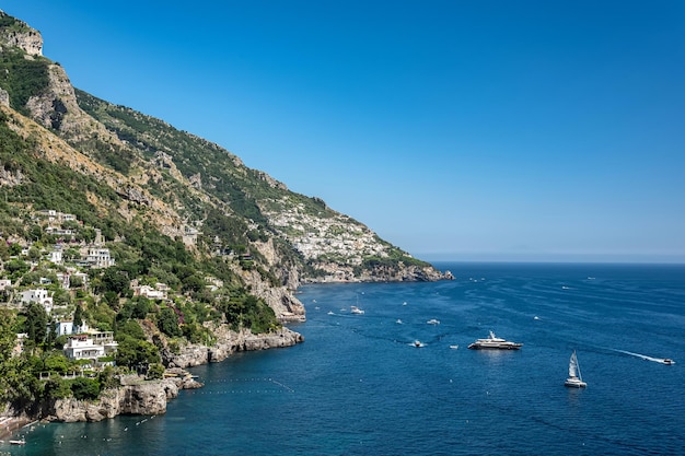 Positano village in the mountains Coastal or coast view Positano is a village on the Amalfi Coast Salerno Campania