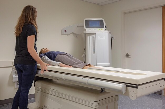 Photo positioning patient on imaging table ar generative ai