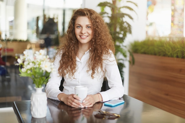 Positive adorable woman with appealing look