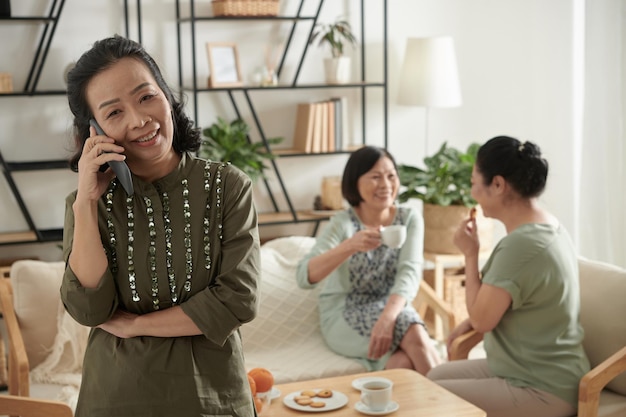 Positive Aged Woman Talking on Phone