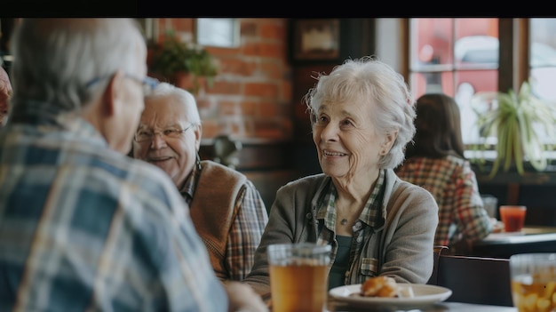 Positive Aging Seniors Enjoying Healthy Meal and Lively Conversation in Retirement Community