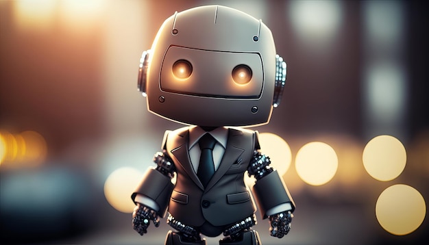 Positive cute business robot Dressed in a men's suit with a tie