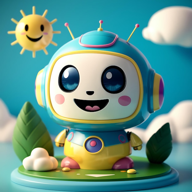 Positive cute robot 3d render illustration vector background