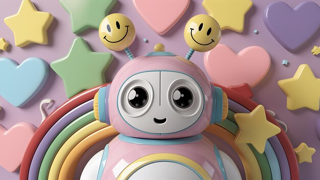 Positive cute robot 3d render illustration vector background