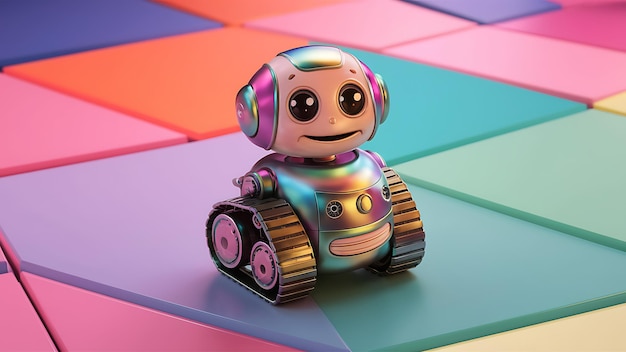 Positive cute robot 3d render illustration vector background