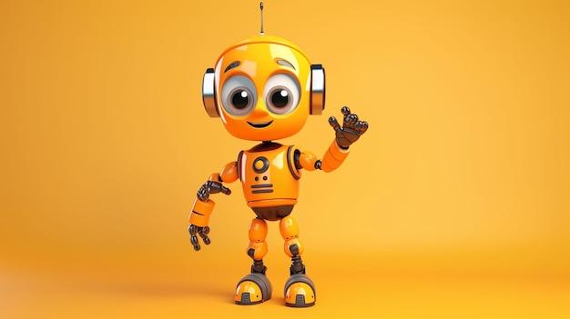 Positive cute robot pointing at a space Copy space 3D