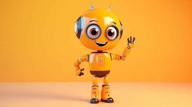 Positive cute robot pointing at a space Copy space 3D