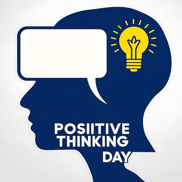 Photo positive thinking day concept with light bulb and head face