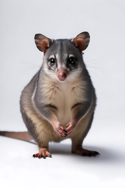 A possum animal standing on a 4k white background