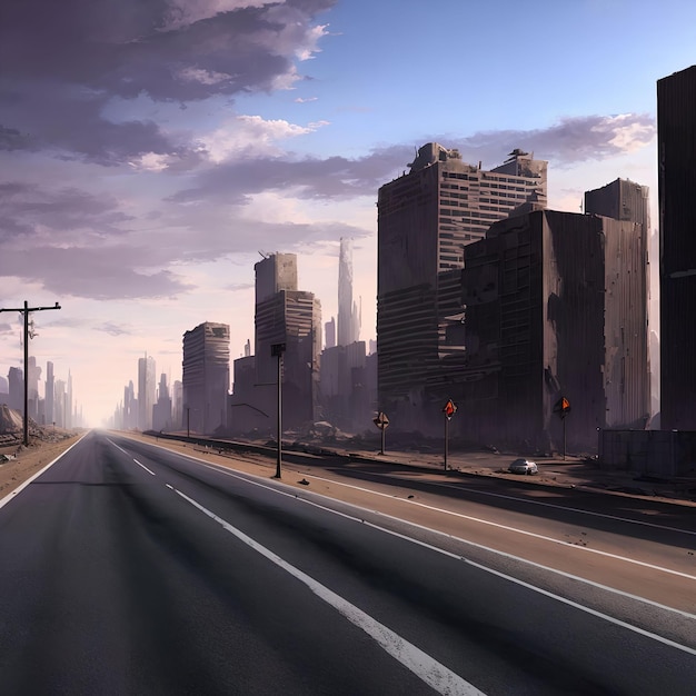 Post apocalyptic city with highway generative art by AI