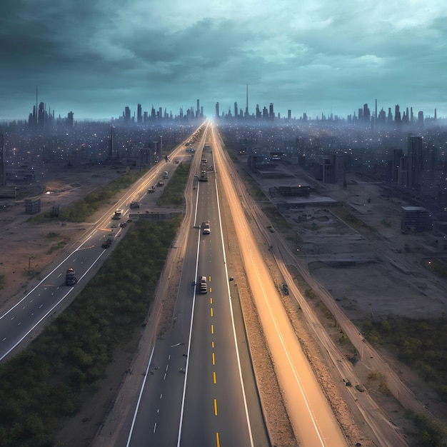 Post apocalyptic city with highway generative art by AI