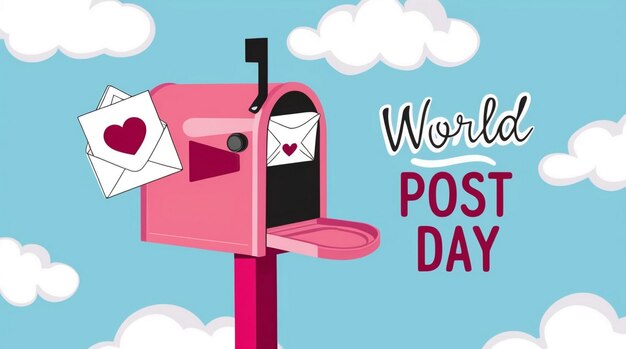 Photo post day banner with post box mail box design vector illustration world post day