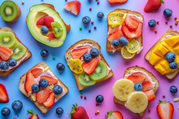 post workout colorful toast snacks flatlay breakfasthealthy eating