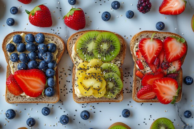 post workout colorful toast snacks flatlay breakfasthealthy eating