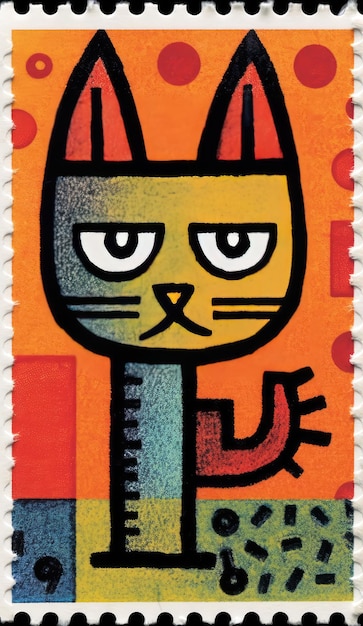 A postage stamp cat pop art