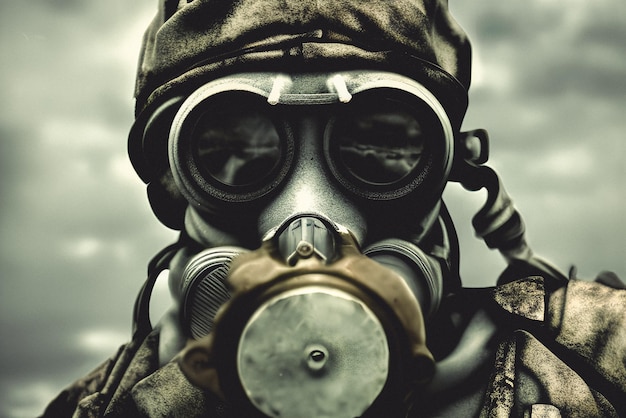 Postapocalyptic portrait of a man in a gas mask