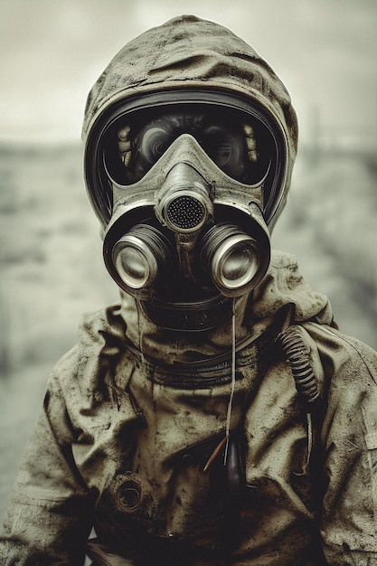 Postapocalyptic portrait of a man in a gas mask