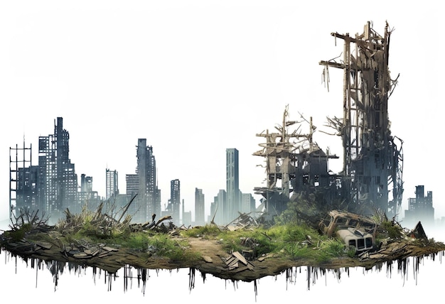 Postapocalyptic skyline ruined skyscrapers