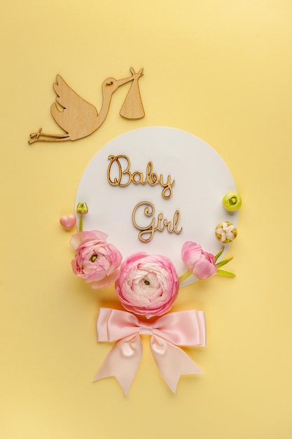 Postcard Baby Shower with inscription Baby girl Congratulations on your new born baby