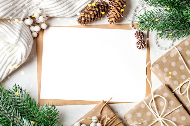 postcard and branches of a Christmas tree