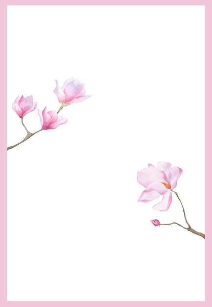 Postcard template Watercolor magnolia background poster Floral frame for wallpaper decor Womens day