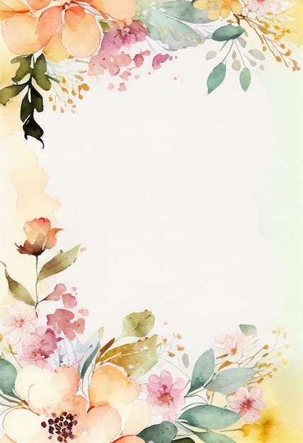 Postcard of water color flora and flower with copy space Created with Generative AI technology