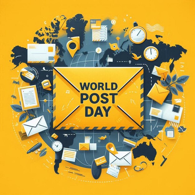 A postcard with a bird on it that says world post day