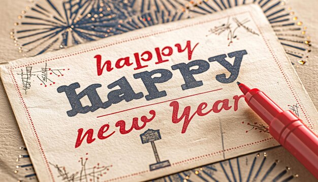 Photo a postcard with a red arrow pointing to a sign that says happy new year