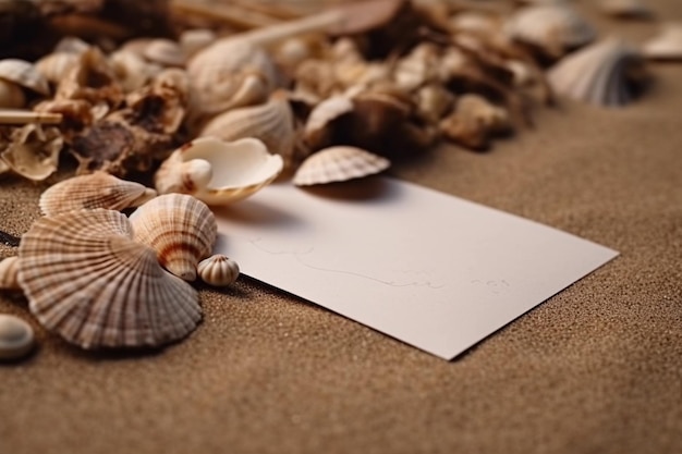 Postcard with sea shell in the beach