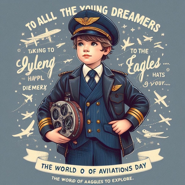 Photo a poster for an airliner with a boy in uniform holding a compass