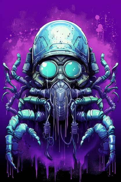 A poster of a alien with a gas mask and a gas mask.