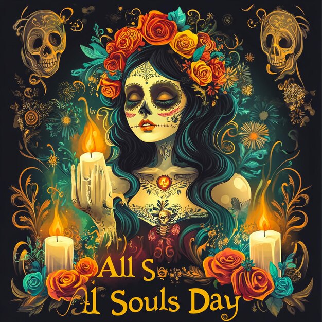 a poster for all our soul day with a womans faces and flowers