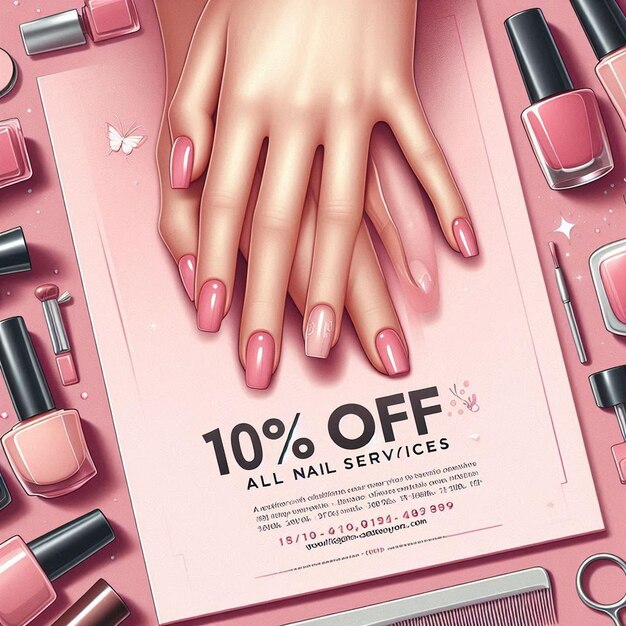 a poster for all sale is displayed with a pink manicure