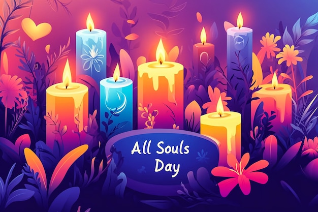 a poster for all souls day day with a colorful background and a colorful image of the words all over it