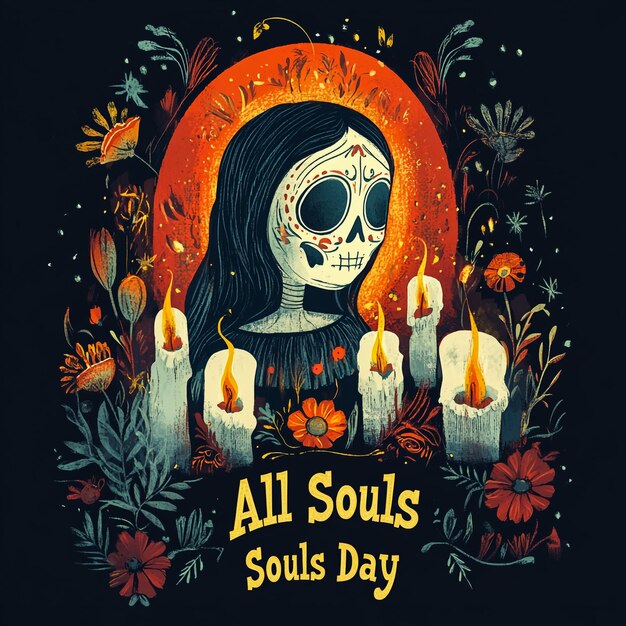 a poster for all souls day is written in black and white