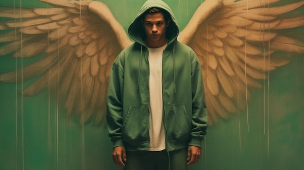 A poster for angels shows a man wearing a green