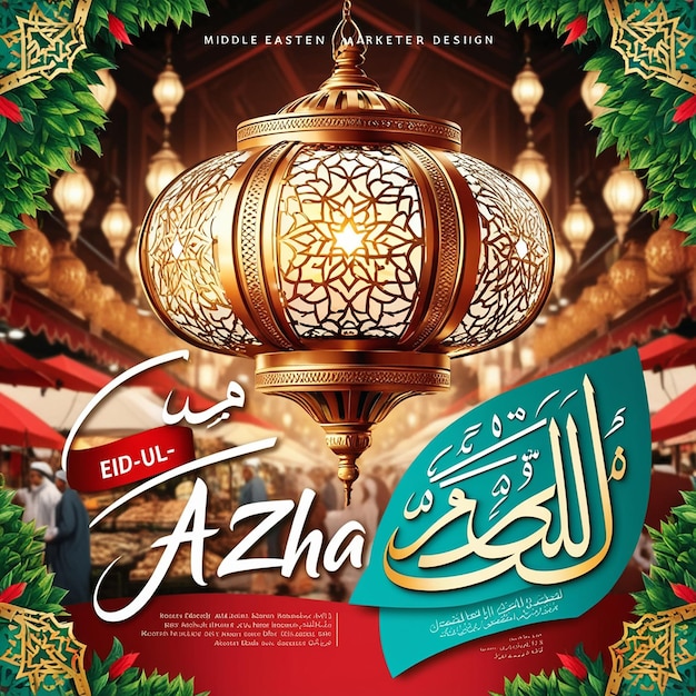 A poster for the arabic calligraphy EidUlAdha poster design with karem lantern background